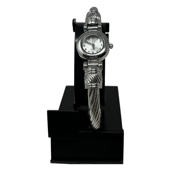 Stainless Steel Silver-Tone Bangle Bracelet Cuff Watch Quartz Movement - Picture 10 of 16